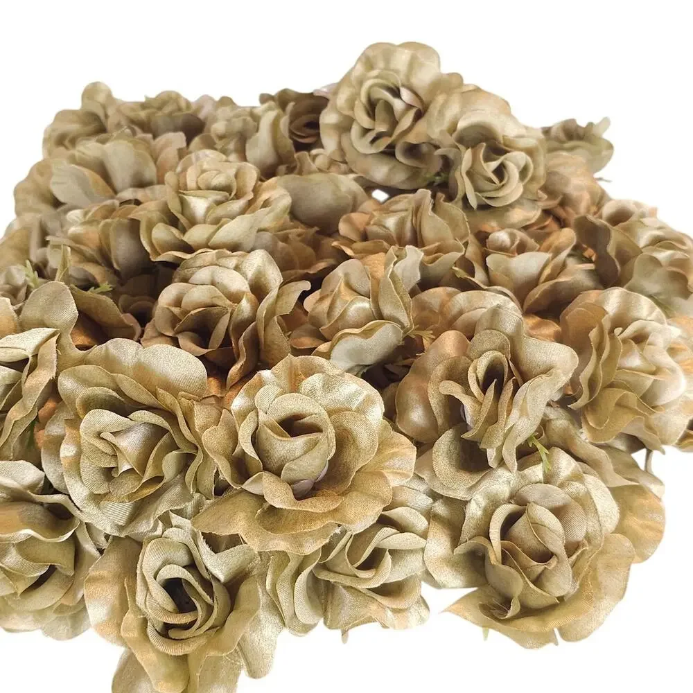 100 Moss Olive Green Satin Rose Heads Stemless Wedding Floral Craft DIY 2.5in